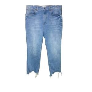 ZARA Distressed High Rise Cropped Straight Leg Jeans Raw Hem 5 pockets 12 #2794